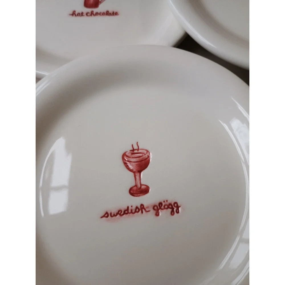 Williams‎ Sonoma Set of 5 Dessert Plates Holiday Hot Drinks Assorted Frstive